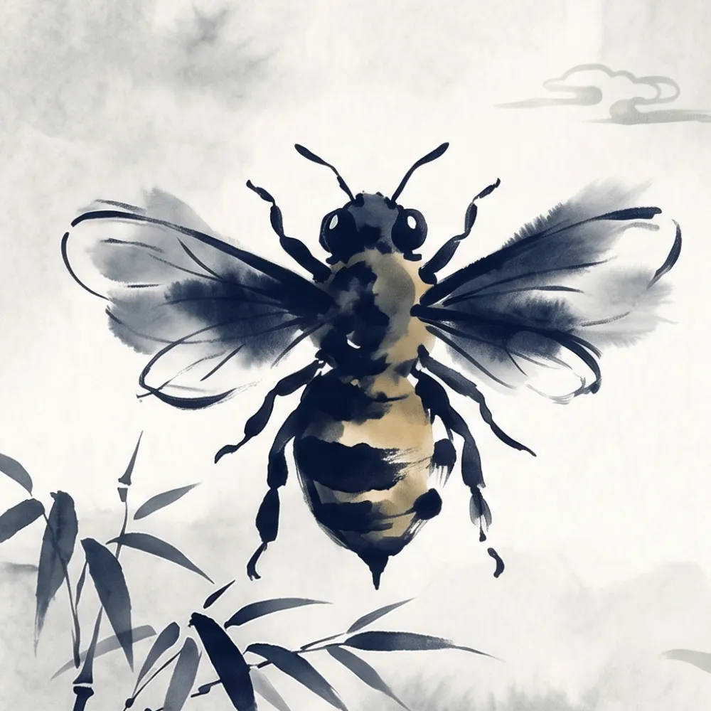 水墨風蜜蜂型收納人格插畫